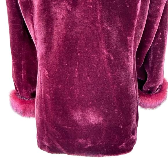 Dennis Basso Velour Faux Fur Coat Coquette Glam Small Red Cozy Goth Holiday Cozy - Picture 6 of 13